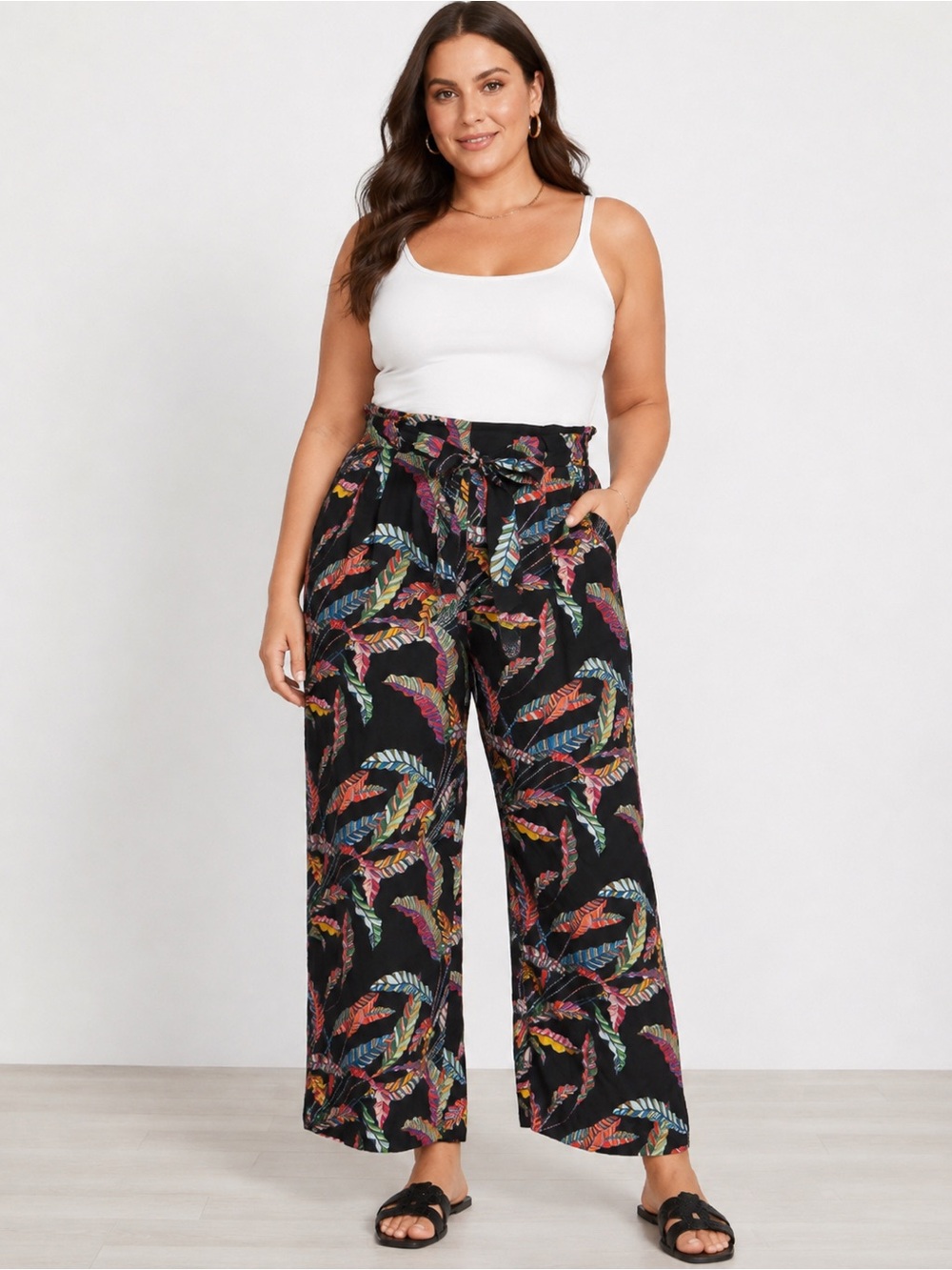 APNY Tropical Colorful Burst Cropped Wide Leg Pants Size XL (NWT)